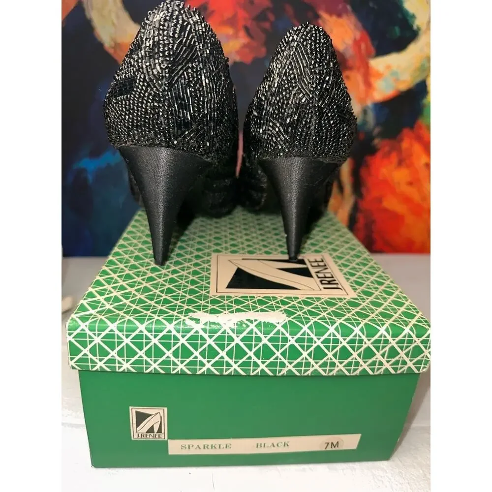 No.05 J. Renee Vintage Black Beaded Sequin Stiletto Pumps